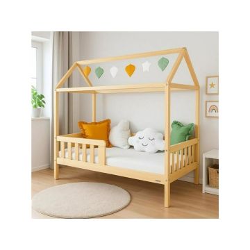 Patut tip casuta din lemn junior, 160x80 cm, Pana la 70 Kg, Cu bariera de protectie, Conform cu EN 716-1:2008, EN 716-2:2008, New Baby, Castello, Natur Patut tip casuta din lemn junior, 160x80 cm, Pana la 70 Kg, Cu bariera de protectie, Conform cu EN 716-1:2008, EN 716-2:2008, New Baby, Castello, Natur