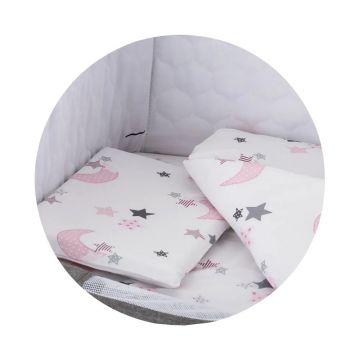 Set lenjerie pentru tarc mic Chipolino Moon Roz cu alb Set lenjerie pentru tarc mic Chipolino Moon Roz cu alb