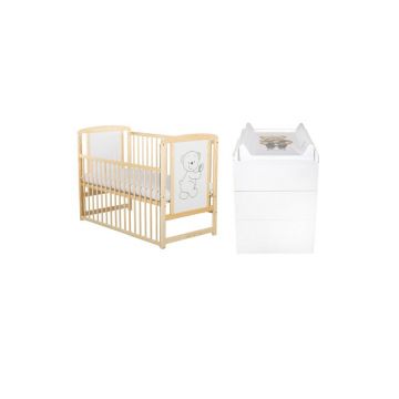 Set mobilier pentru copii, BabyNeeds: Patut din lemn de pin, cu laterala culisanta din lemn de pin si MDF, somiera reglabila in 3 trepte, Timmi, 120x60 cm + Saltea cocos-burete-cocos, 8 cm + Comoda cu masuta de infasat, Alb/Natur Set mobilier pentru copii, BabyNeeds: Patut din lemn de pin, cu laterala culisanta din lemn de pin si MDF, somiera reglabila in 3 trepte, Timmi, 120x60 cm + Saltea cocos-burete-cocos, 8 cm + Comoda cu masuta de infasat, Alb/Natur