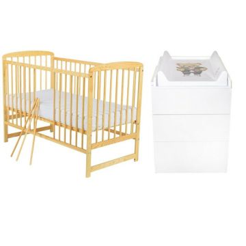 Set mobilier pentru copii, Babyneeds: Patut din lemn de pin, cu somiera reglabila in 3 trepte, Ola, 120x60 cm + Saltea cocos-burete-cocos, 10 cm + Comoda cu masuta de infasat, Alb/Natur Set mobilier pentru copii, Babyneeds: Patut din lemn de pin, cu somiera reglabila in 3 trepte, Ola, 120x60 cm + Saltea cocos-burete-cocos, 10 cm + Comoda cu masuta de infasat, Alb/Natur
