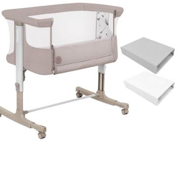 Set patut co-sleeper, Lionelo, Aurora, cu leganare si setare unghiulara, 3 in 1, 85x60x66 cm, Bej + 2 cearceafuri cu elastic, Qmini, din bumbac certificat Oeko Tex, Alb & Gri Set patut co-sleeper, Lionelo, Aurora, cu leganare si setare unghiulara, 3 in 1, 85x60x66 cm, Bej + 2 cearceafuri cu elastic, Qmini, din bumbac certificat Oeko Tex, Alb & Gri
